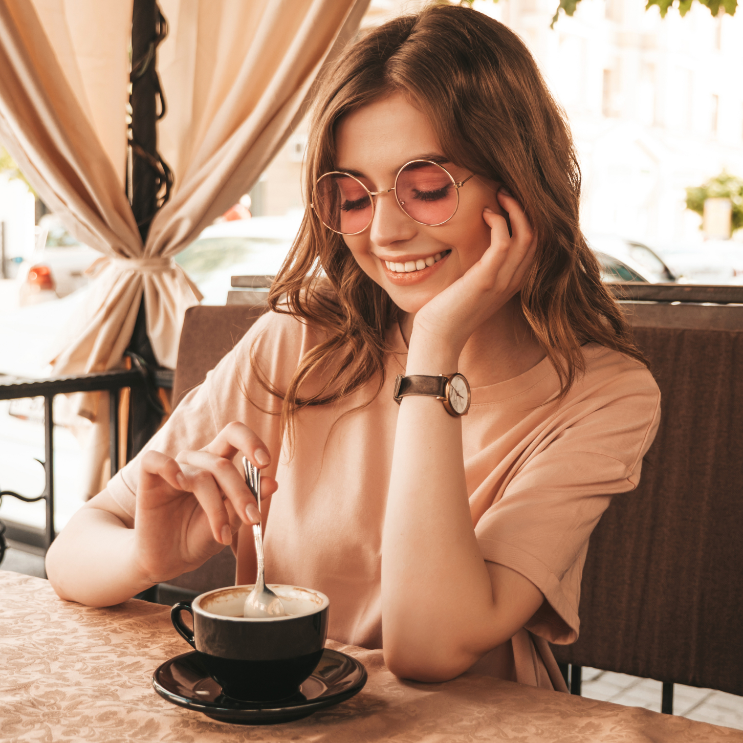 smiling girl with coffee